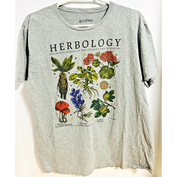 Harry Potter Herbology Hogwarts Graphic T-Shirt Gray Adult Medium - Picture 1 of 4